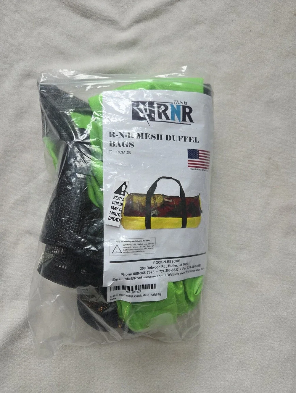RNR Neon Green and Black Mesh Duffel Bag *Made In USA*